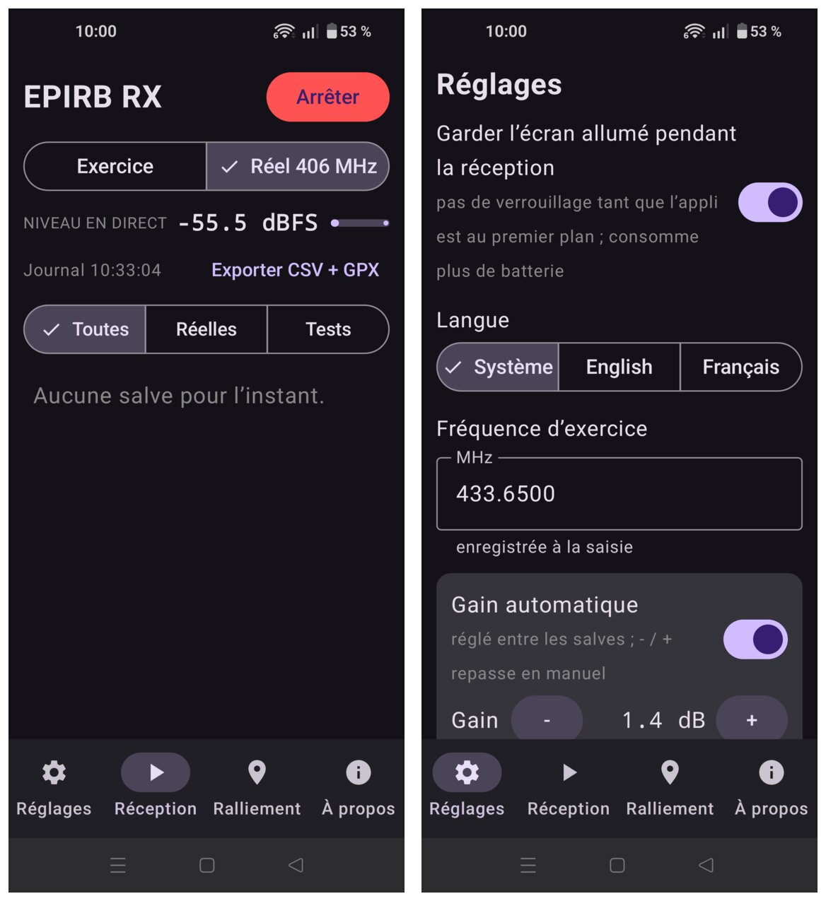 Mode 406 MHz et réglages